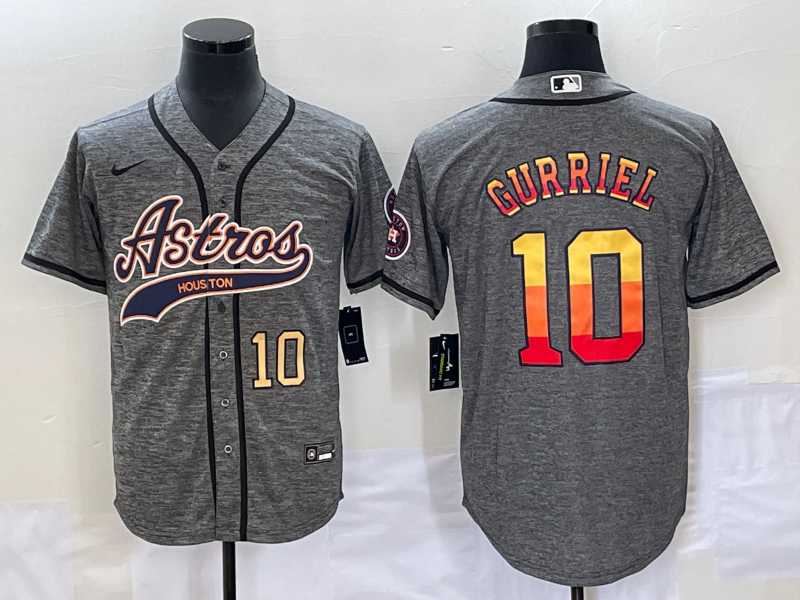 Mens Houston Astros #10 Yuli Gurriel Number Grey Gridiron Cool Base Stitched Baseball Jersey->houston astros->MLB Jersey